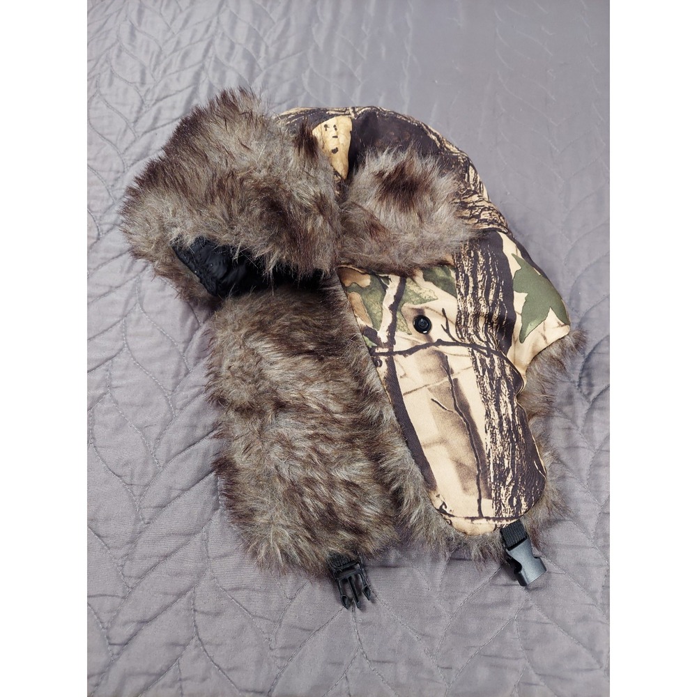 Tru Fit Mens Camo Trapper Hat Faux Fur Ear Flaps Insulated Hunting Winter Brown